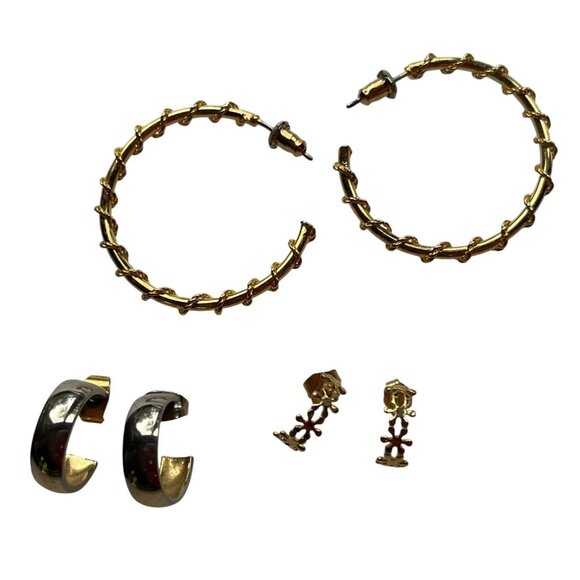 Nine Pairs Of Hoop & Stud Earrings In Mixed Silver & Gold Tones A179 - Picture 2 of 14